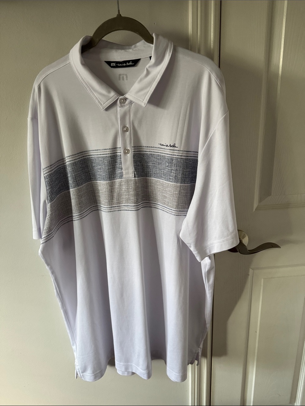 TravisMathew Men's White Polo with Classic Collar size xxxl